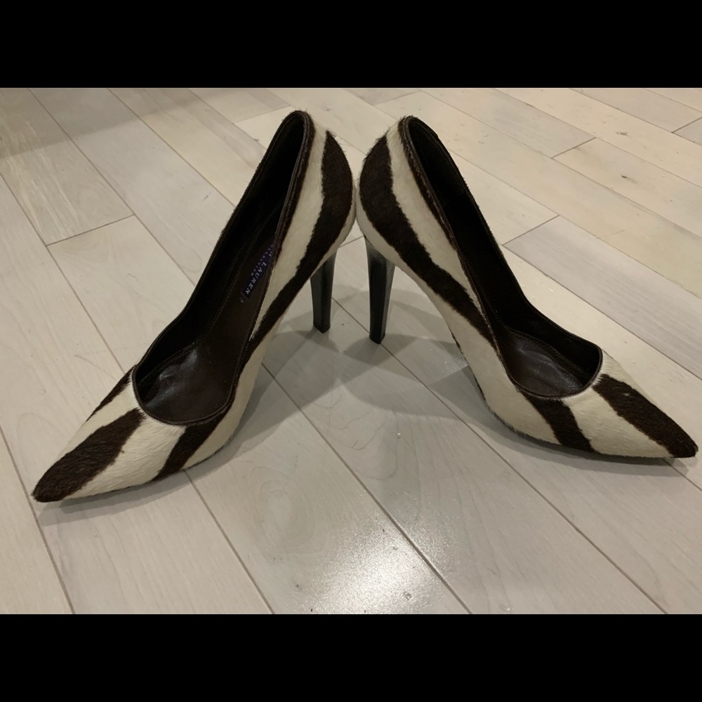 RALPH LAUREN Zebra Real Fur Pumps Size 10B